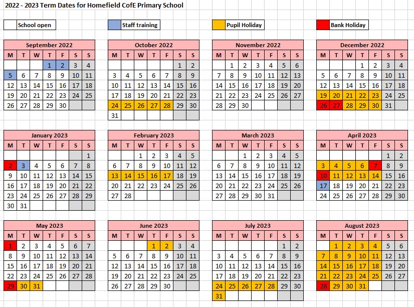 Homefield C of E Primary School - Calendar